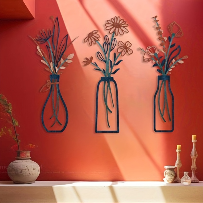 Home Office Interior Design - 3개의 대형 꽃무늬 벽 예술 조각품