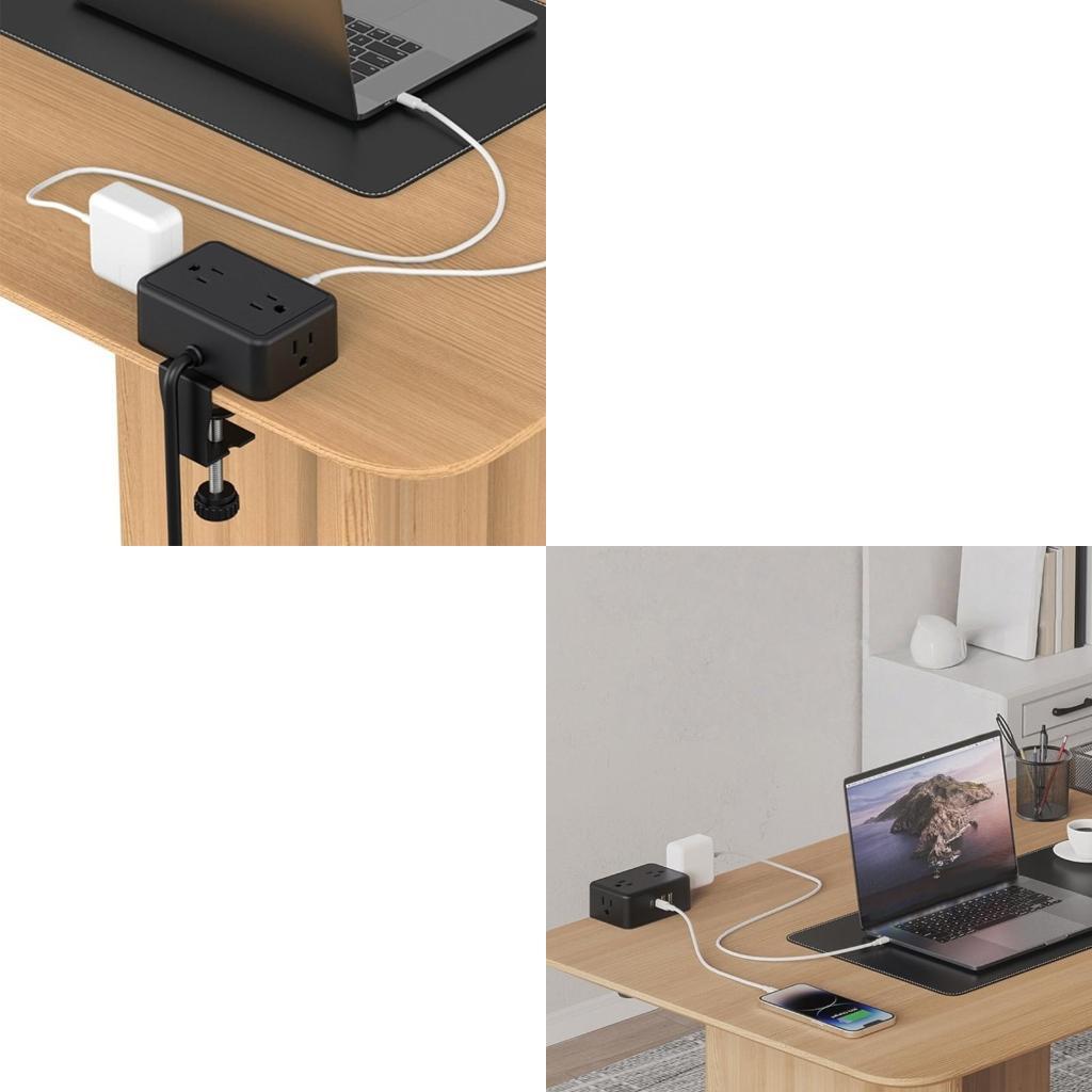 Power Strip Desk - 보안 클램프 마운트 전원 스트립 4AC
