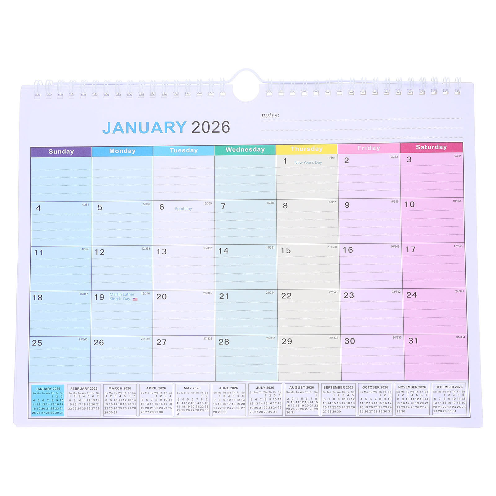Home Office Holidays 2026 - 대형 벽걸이형 나선형 달력 2026-2027, 18개월