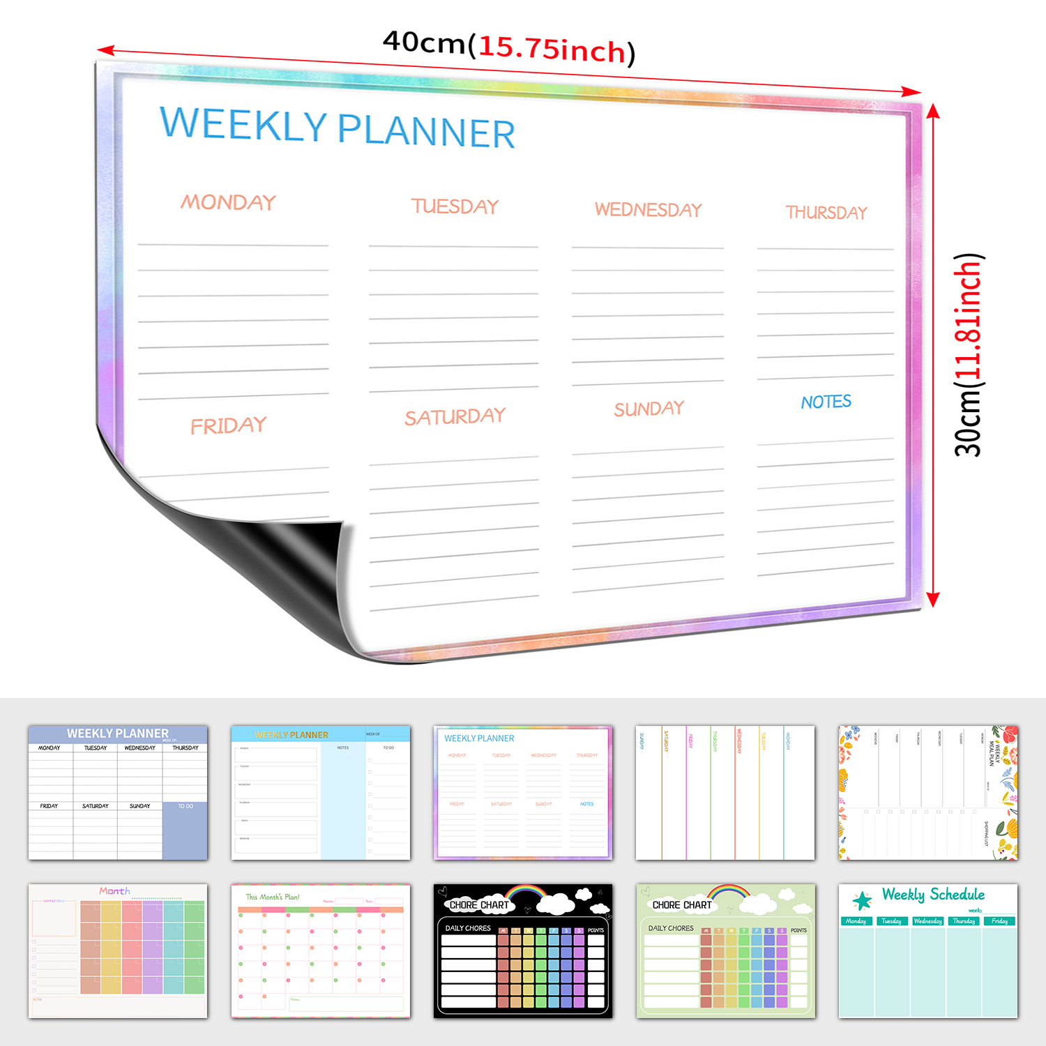 Magnetic Calendar Board - 자석식 주간 플래너 냉장고 화이트보드 40×30cm
