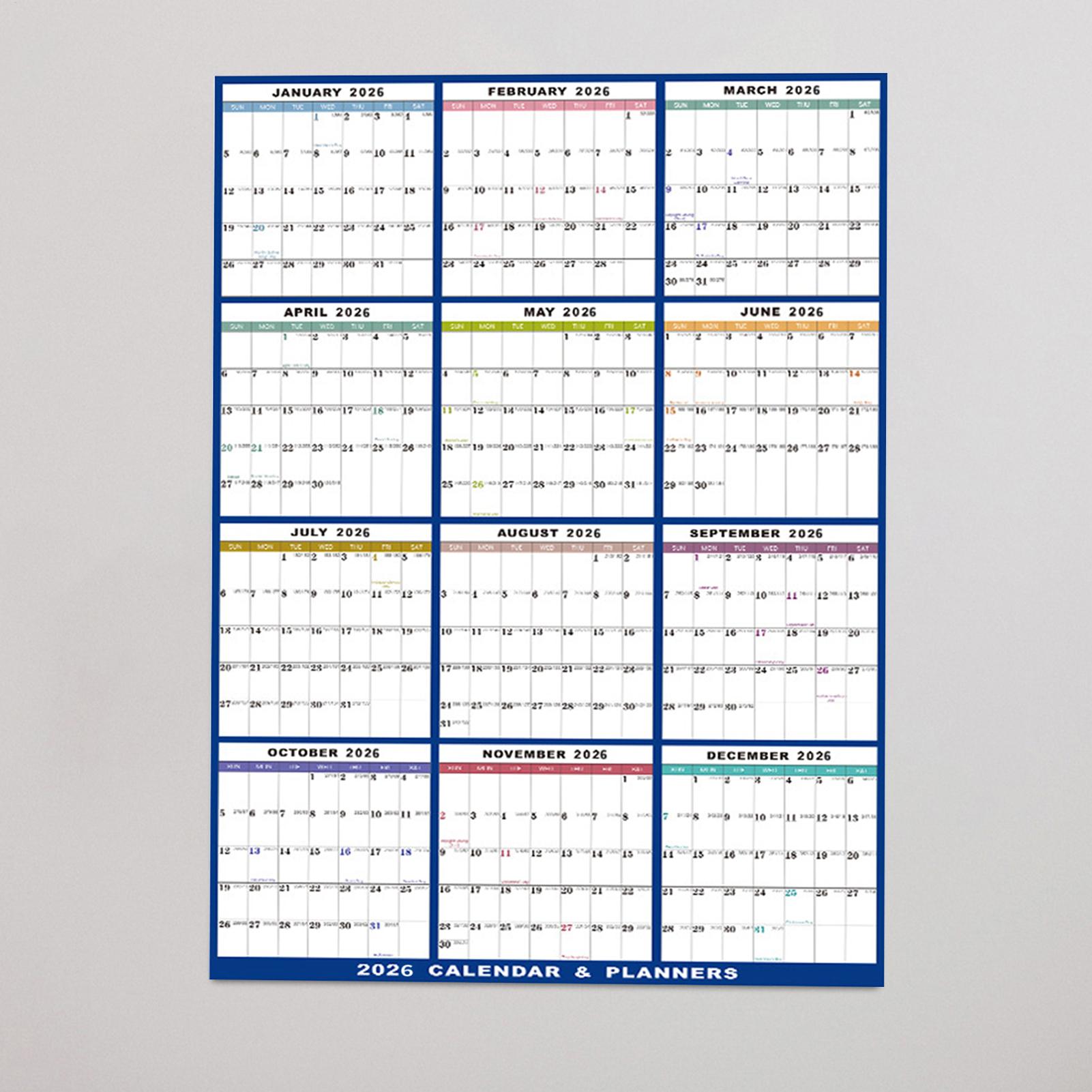 대형 지울 수 있는 2026년 벽걸이 달력, 접이식 디 - Home Office Holidays 2026 리뷰 및 가격