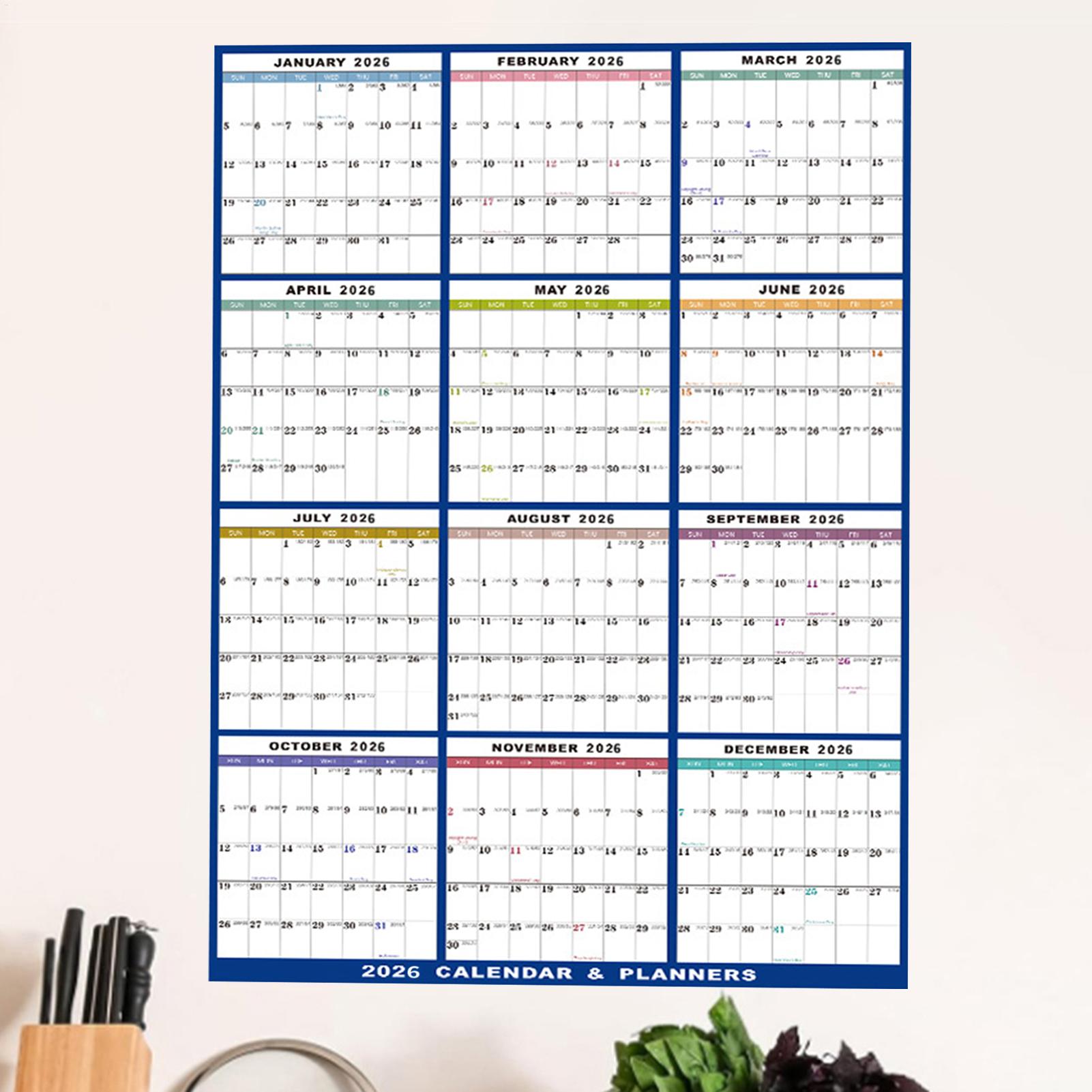 대형 지울 수 있는 2026년 벽걸이 달력, 접이식 디 - Home Office Holidays 2026 리뷰 및 가격